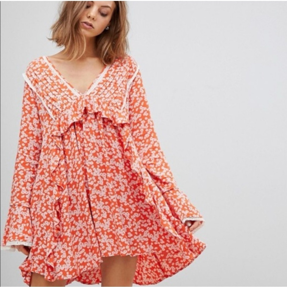 Free‎ People Like You Best Paprika Comb Loose Floral Mini Dress Boho